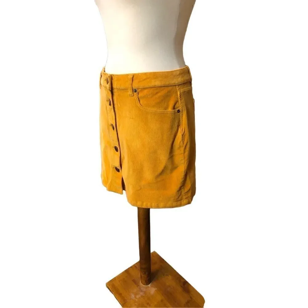 No Boundaries corduroy style vibrant orange gold button down front mini skirt